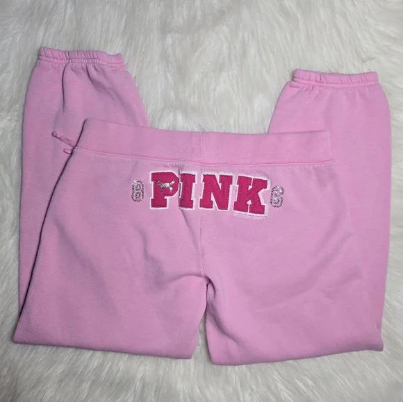 Y2K Victoria's Secret PINK Mcbling Bubblegum Pink Low Rise Jogger Sweatpants - Picture 2 of 9